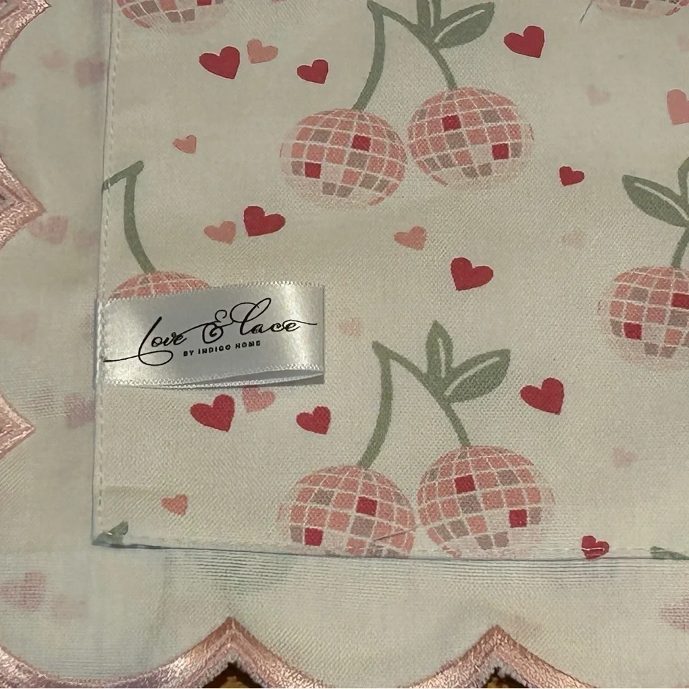SET OF 4 CHERRY DISCO BALL PLACEMENTS NWTS MADE BY LOVE & LACE BY INDIGO HOME.